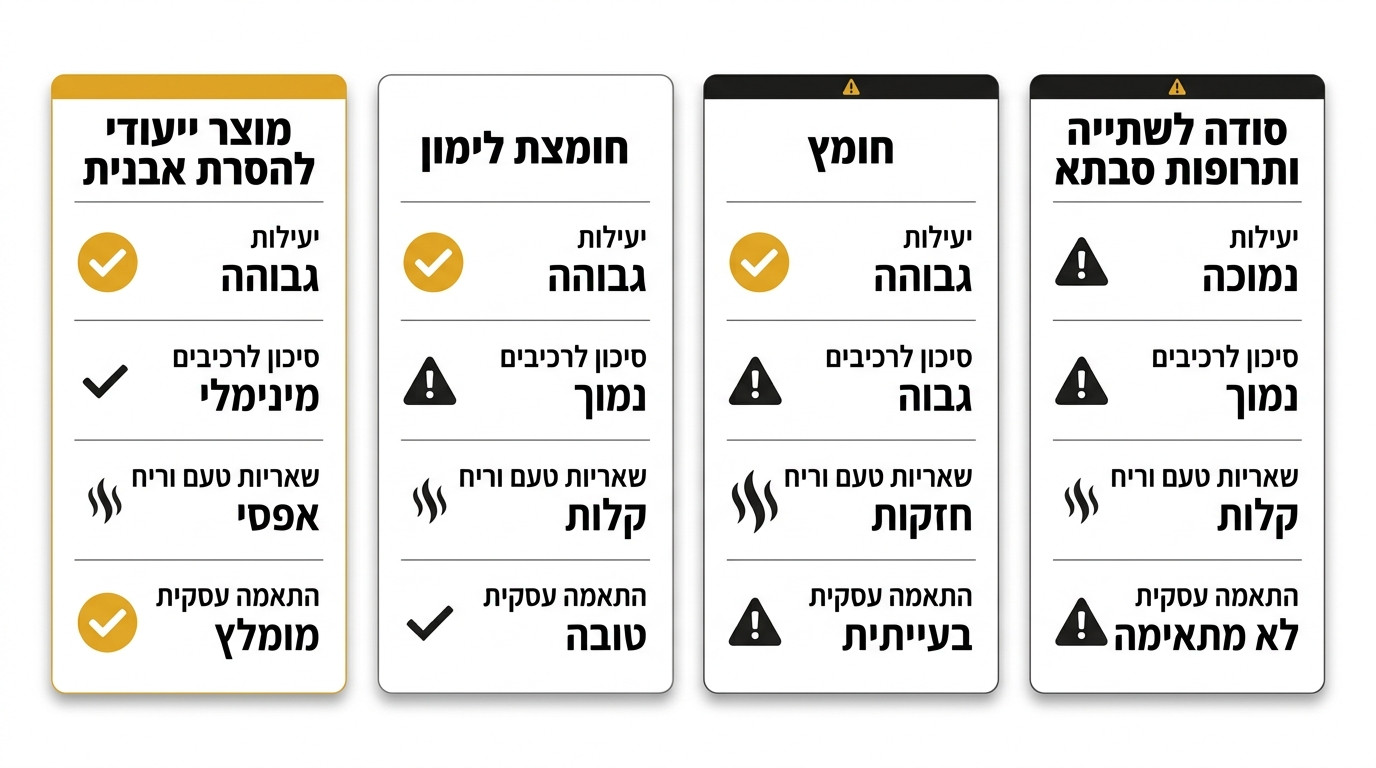 השוואה בין חומרים אפשריים להסרת אבנית ממכונת קפה