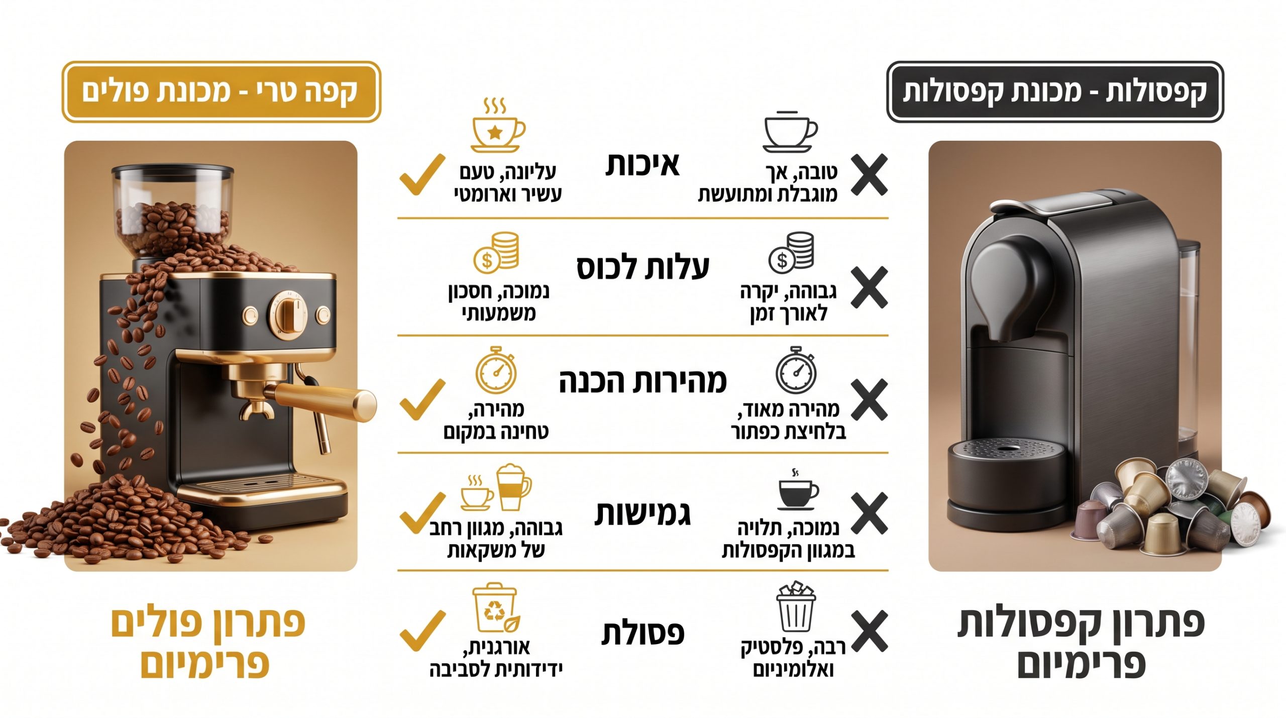 השוואה בין מכונת פולים למכונת קפסולות למשרד גדול