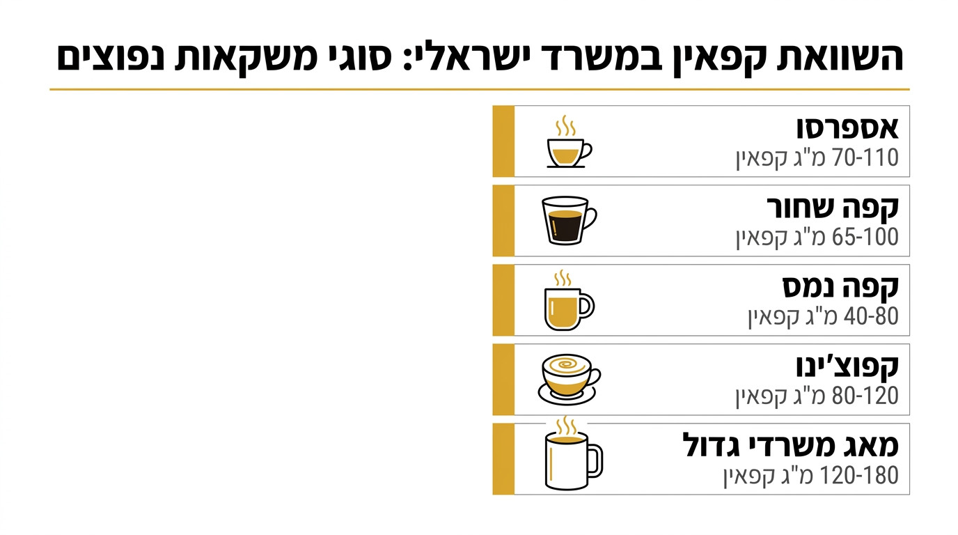 טבלת ריכוזי קפאין במשקאות קפה נפוצים