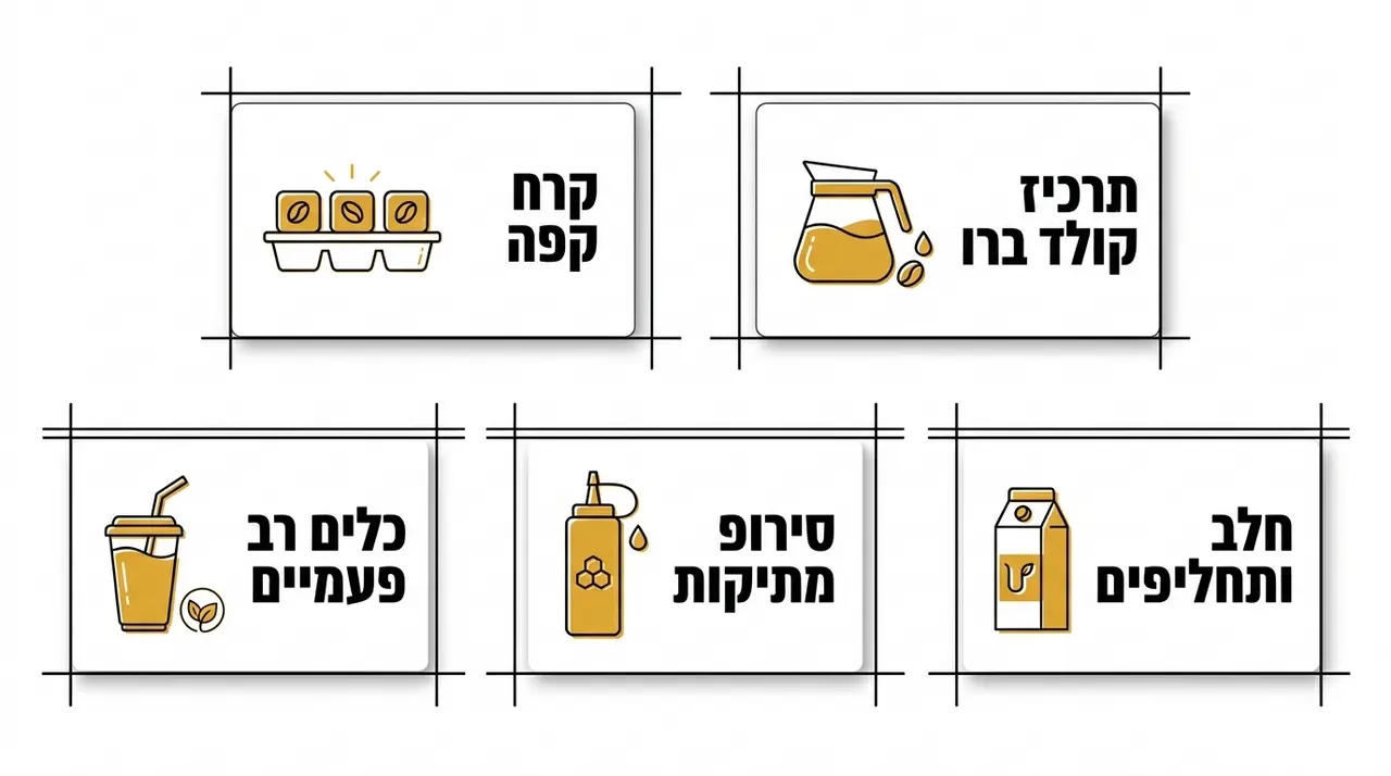 עמדת בר קפה קר קטנה במשרד עם קנקני קולד ברו וקרח קפה
